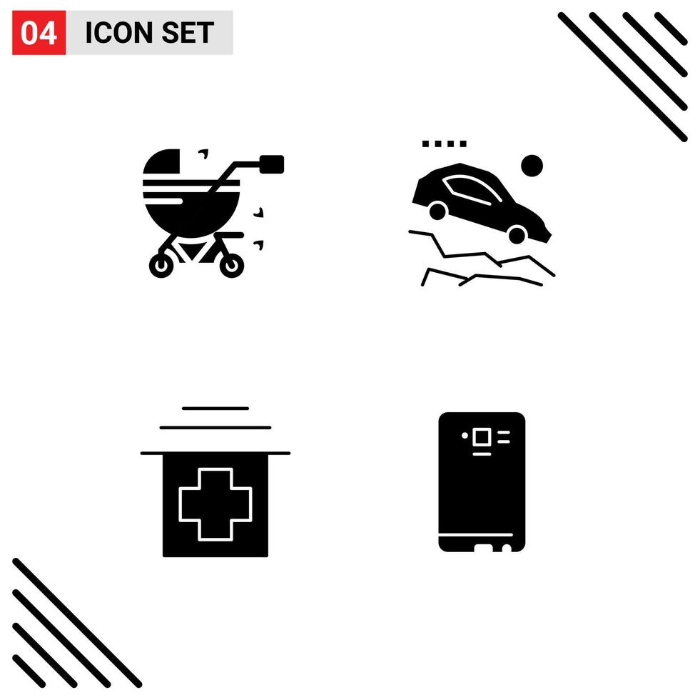 User Interface Pack of 4 Basic Solid Glyphs of baby carriage hospital pram falling down phone Editable Vector Design Elements