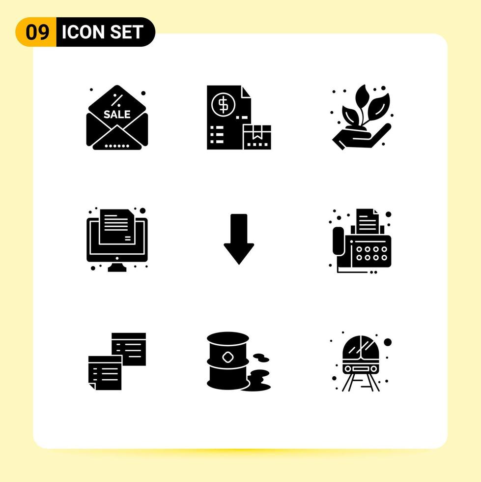 Group of 9 Solid Glyphs Signs and Symbols for arrows paper agriculture test exam Editable Vector Design Elements