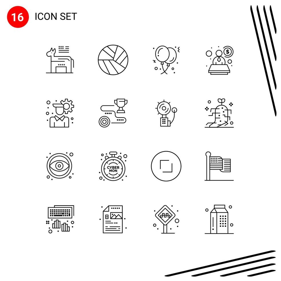 Universal Icon Symbols Group of 16 Modern Outlines of user setting account balloon specialist account Editable Vector Design Elements