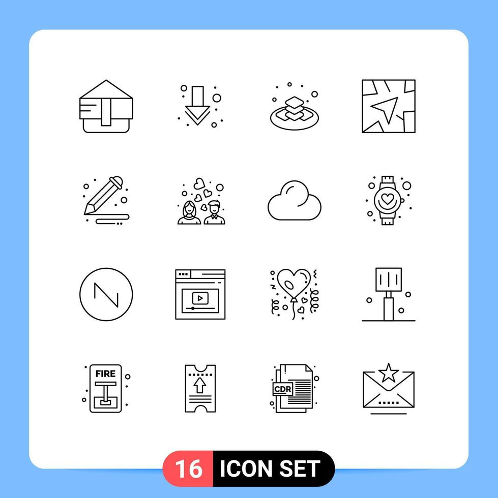 Pictogram Set of 16 Simple Outlines of couple paint gift arts route Editable Vector Design Elements