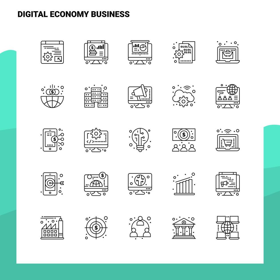 Set of Digital Economy Business Line Icon set 25 Icons Vector Minimalism Style Design Black Icons Set Linear pictogram pack