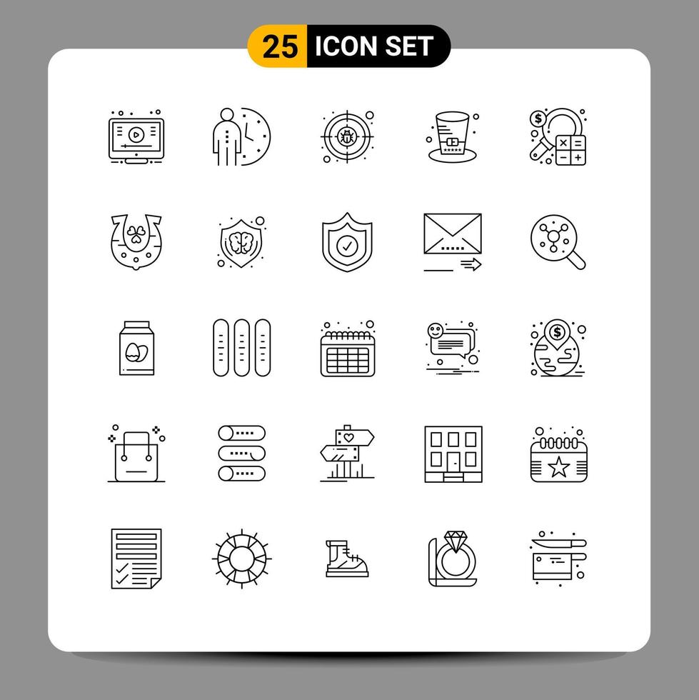 Stock Vector Icon Pack of 25 Line Signs and Symbols for accounting presidents person hat target Editable Vector Design Elements