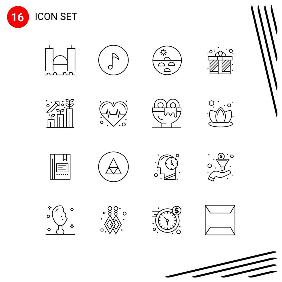 Pictogram Set of 16 Simple Outlines of business present dermatology gift box skin Editable Vector Design Elements