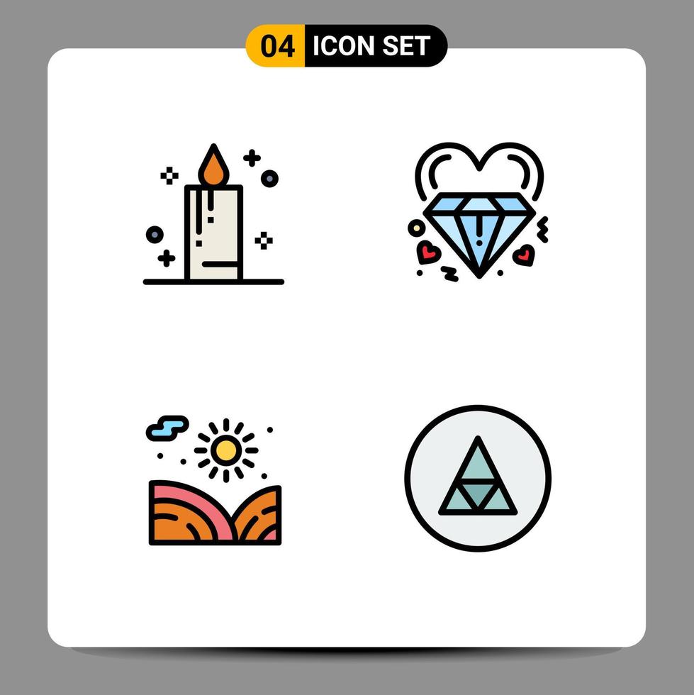 Set of 4 Modern UI Icons Symbols Signs for candle garden diamond marriage water Editable Vector Design Elements