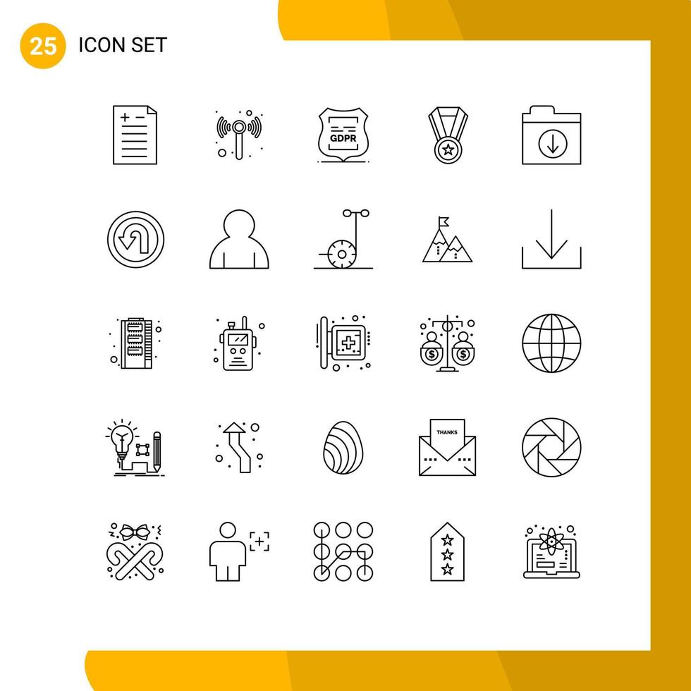 Set of 25 Modern UI Icons Symbols Signs for arrow files locked download education Editable Vector Design Elements