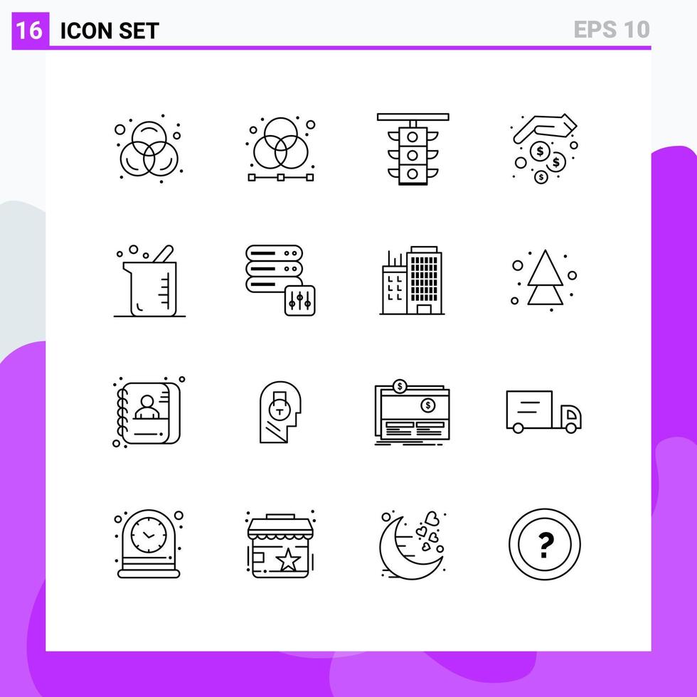 16 iconos creativos signos y símbolos modernos de dinero más grande manos ligeras entrenan elementos de diseño vectorial editables vector