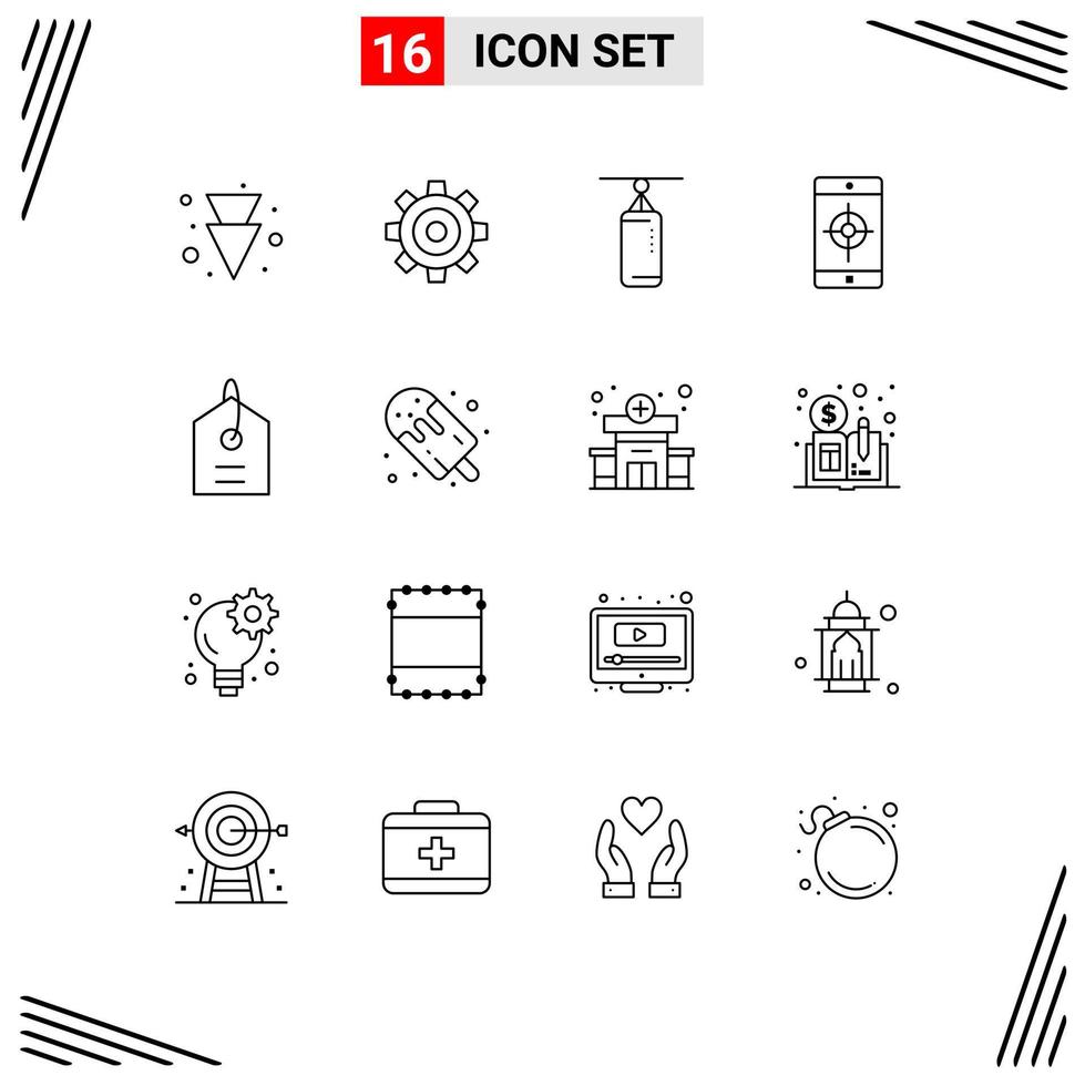 16 Universal Outlines Set for Web and Mobile Applications product target bag mobile application application Editable Vector Design Elements