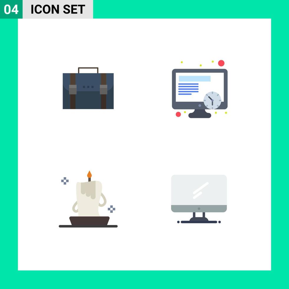 4 Creative Icons Modern Signs and Symbols of briefcase work documents suitcase candle Editable Vector Design Elements