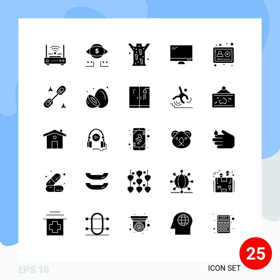 Editable Vector Line Pack of 25 Simple Solid Glyphs of pc device digital monitor medical Editable Vector Design Elements