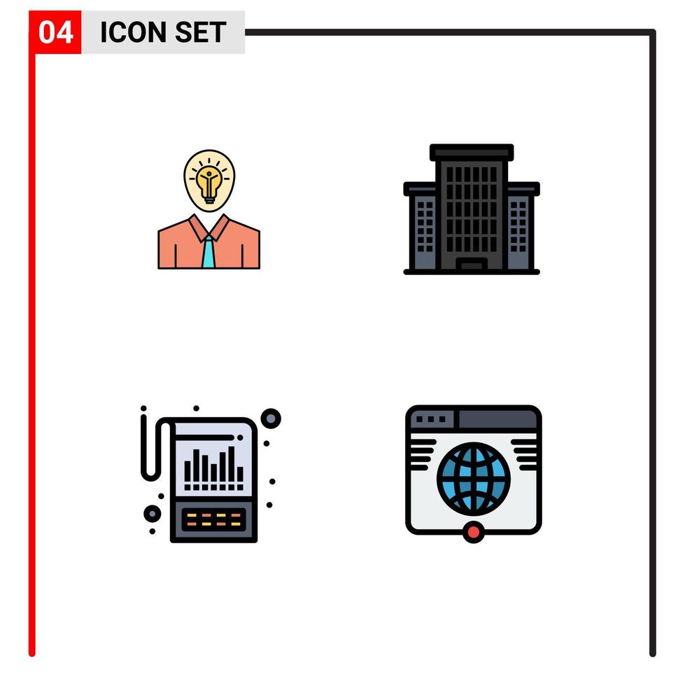 Mobile Interface Filledline Flat Color Set of 4 Pictograms of man accounting light city reporting Editable Vector Design Elements