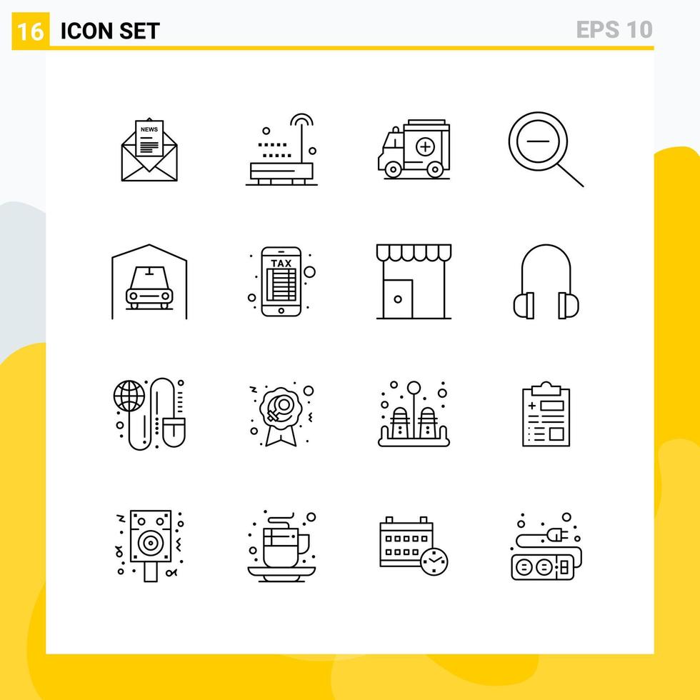 Outline Pack of 16 Universal Symbols of internet banking van technology garage out Editable Vector Design Elements