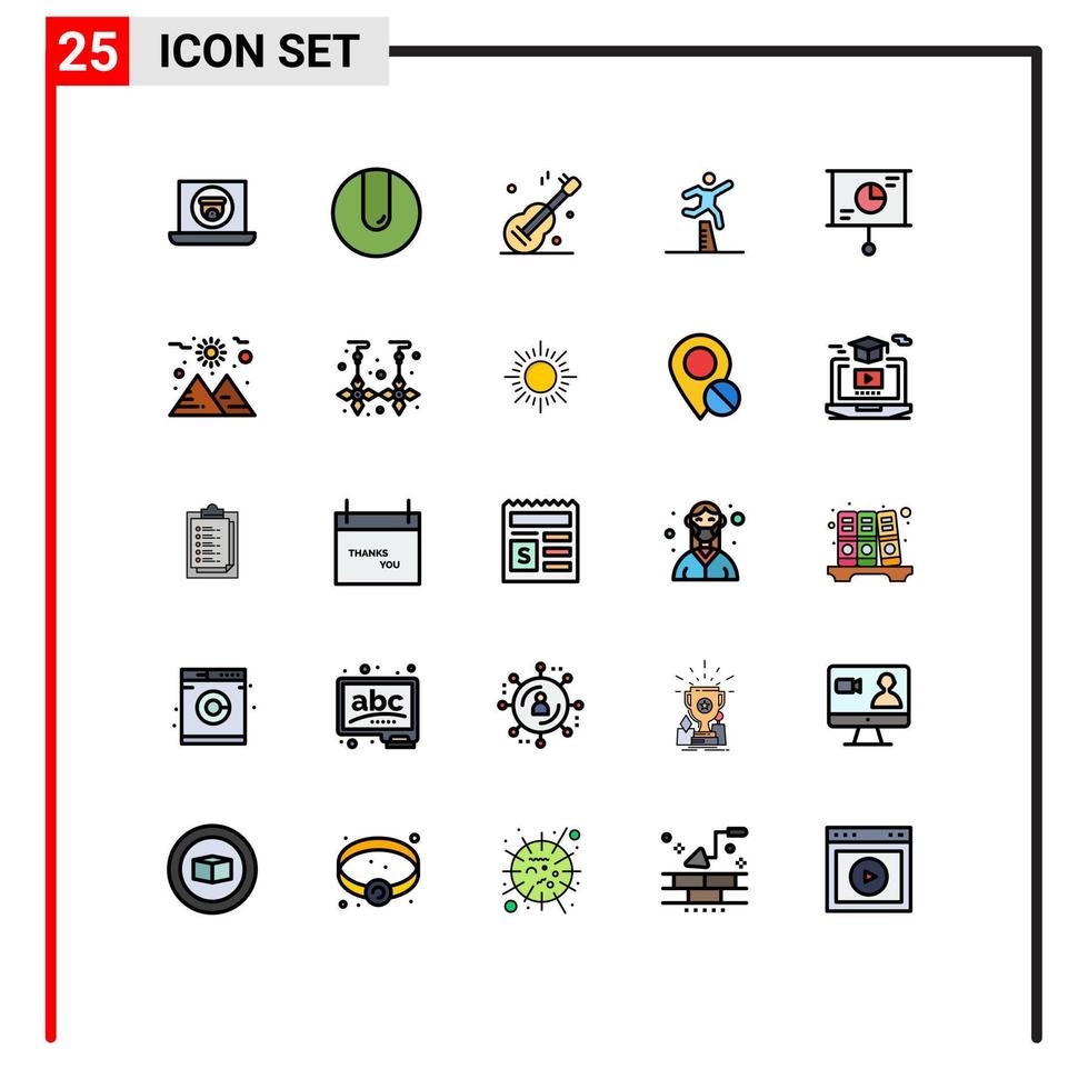 Filled line Flat Color Pack of 25 Universal Symbols of presentation steeplechase music running jumping Editable Vector Design Elements