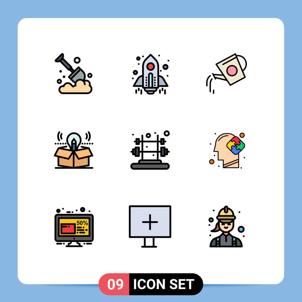 Modern Set of 9 Filledline Flat Colors Pictograph of solution bulb water tank package water Editable Vector Design Elements