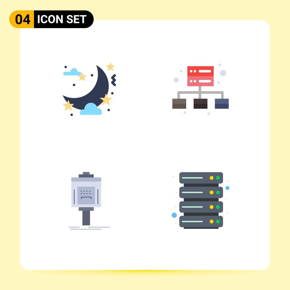 Set of 4 Modern UI Icons Symbols Signs for celebration service moon server valley Editable Vector Design Elements