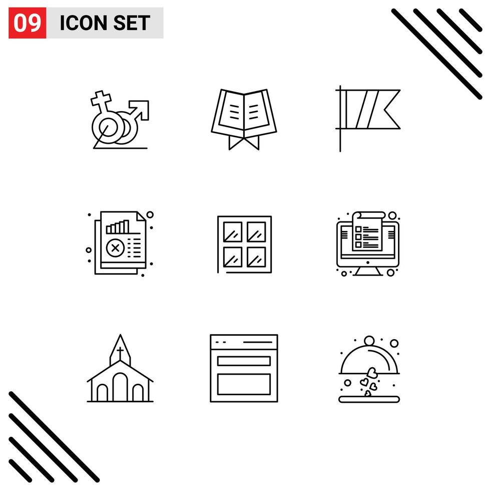 9 User Interface Outline Pack of modern Signs and Symbols of window monitoring golf chart document Editable Vector Design Elements