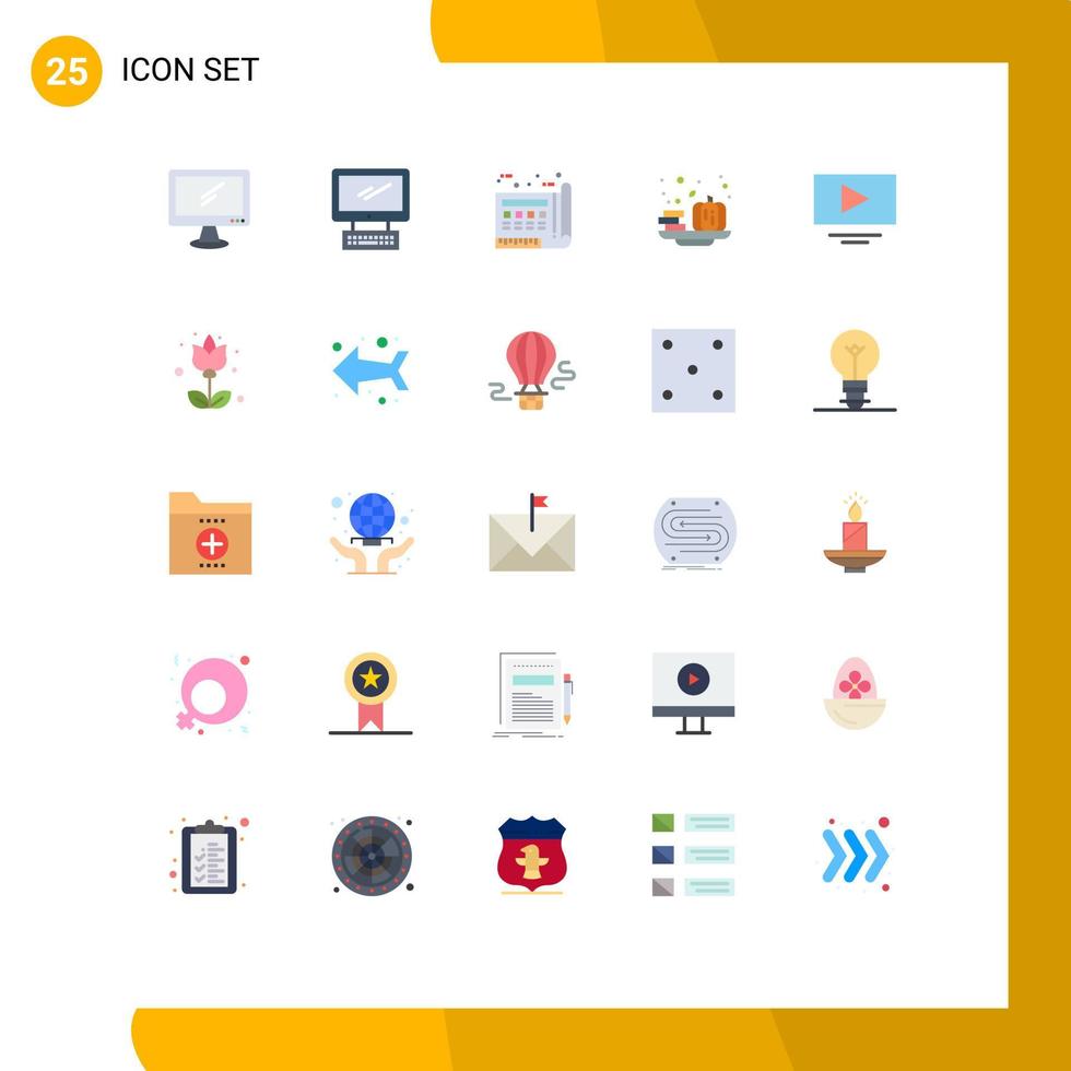 Stock Vector Icon Pack of 25 Line Signs and Symbols for flower play paper video pumpkin Editable Vector Design Elements