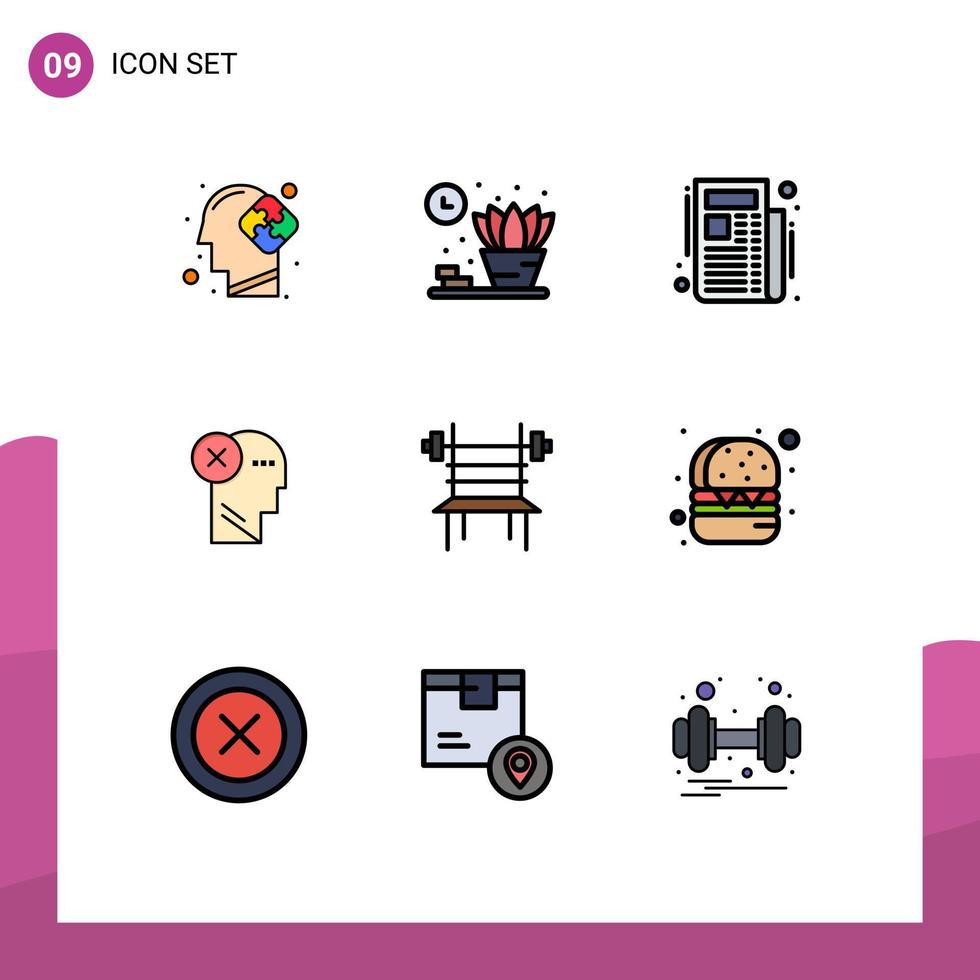 User Interface Pack of 9 Basic Filledline Flat Colors of balance mind newspaper mark head Editable Vector Design Elements