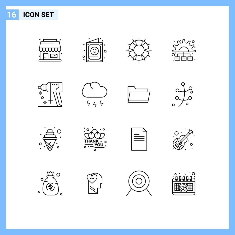 Group of 16 Modern Outlines Set for construction process help marketing support Editable Vector Design Elements