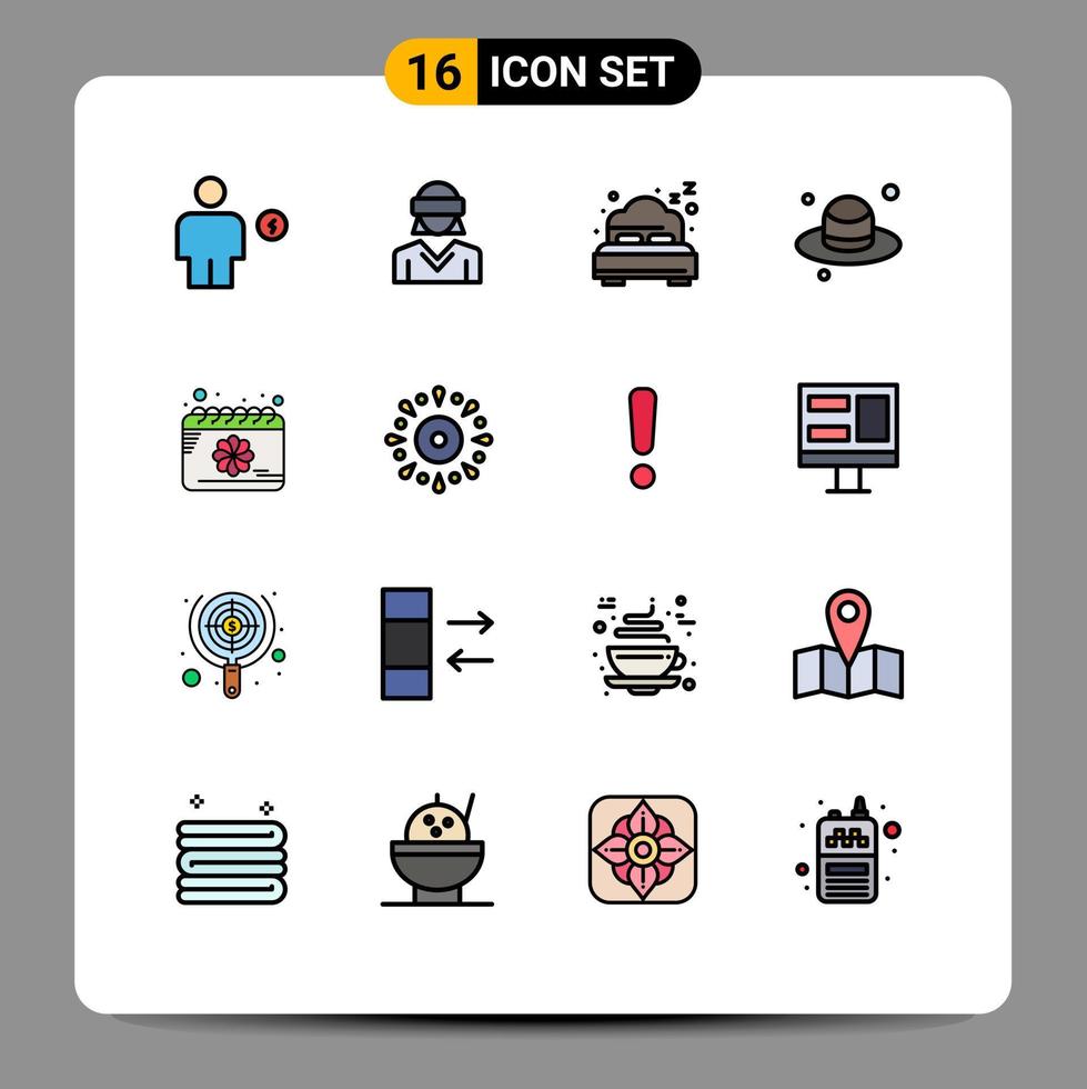 16 Universal Flat Color Filled Line Signs Symbols of date fathers technology day bed Editable Creative Vector Design Elements