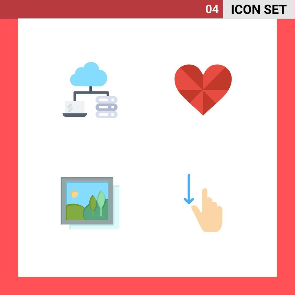 Set of 4 Vector Flat Icons on Grid for cloud gallery heart favorite picture Editable Vector Design Elements