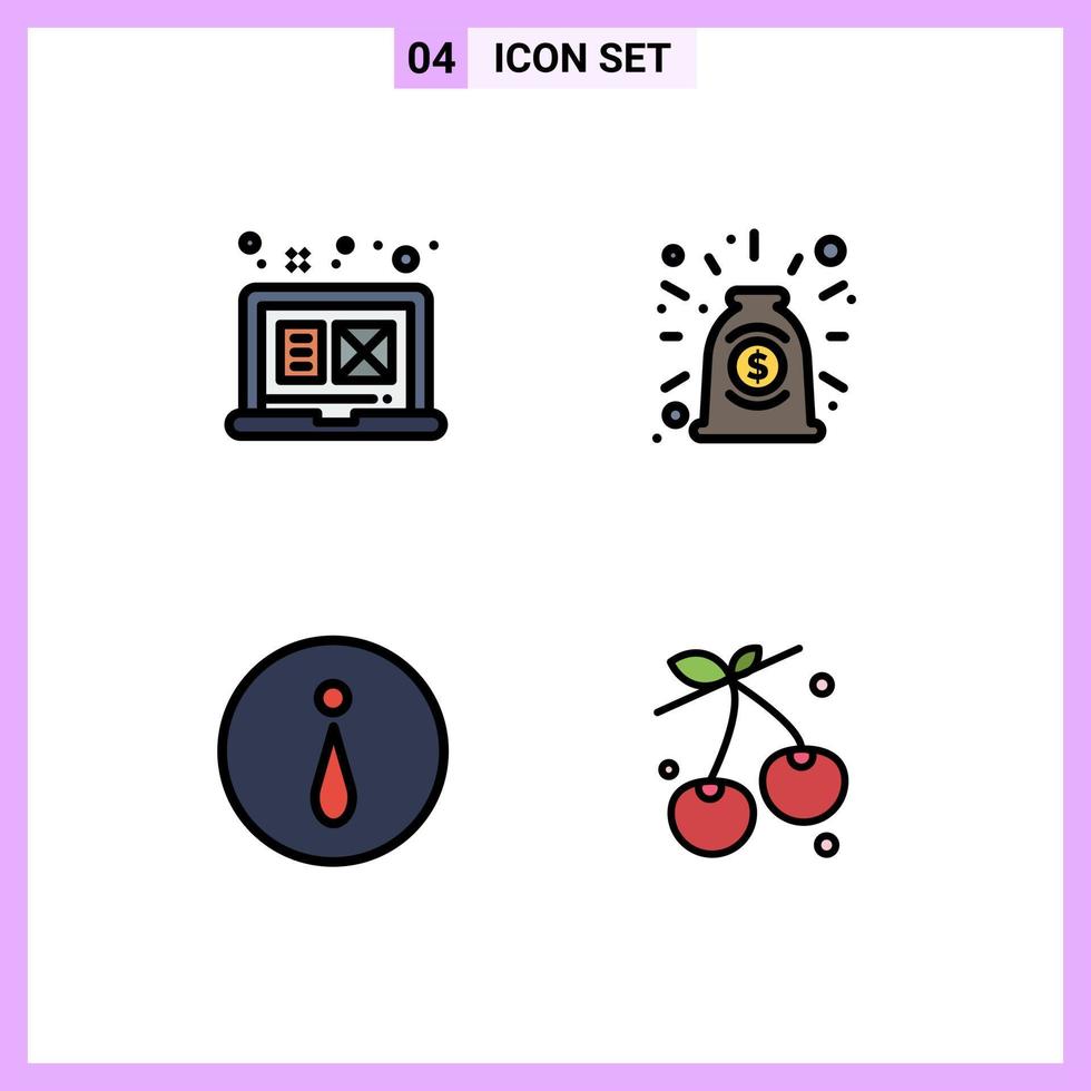 Pack of 4 Modern Filledline Flat Colors Signs and Symbols for Web Print Media such as design info graphic design contract berry Editable Vector Design Elements
