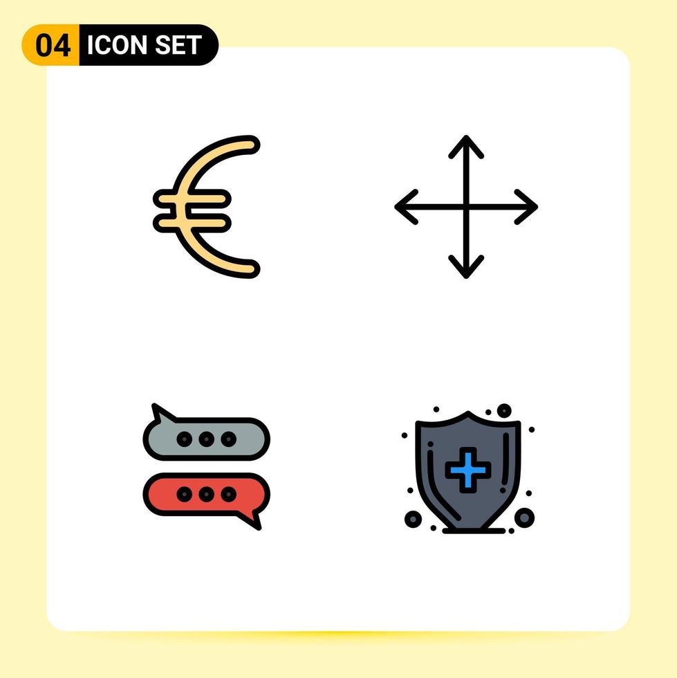 Set of 4 Vector Filledline Flat Colors on Grid for currency message arrows opposites health insurance Editable Vector Design Elements