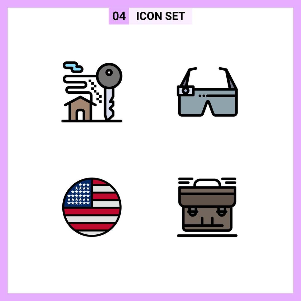 Modern Set of 4 Filledline Flat Colors Pictograph of home flag real estate google glass usa Editable Vector Design Elements