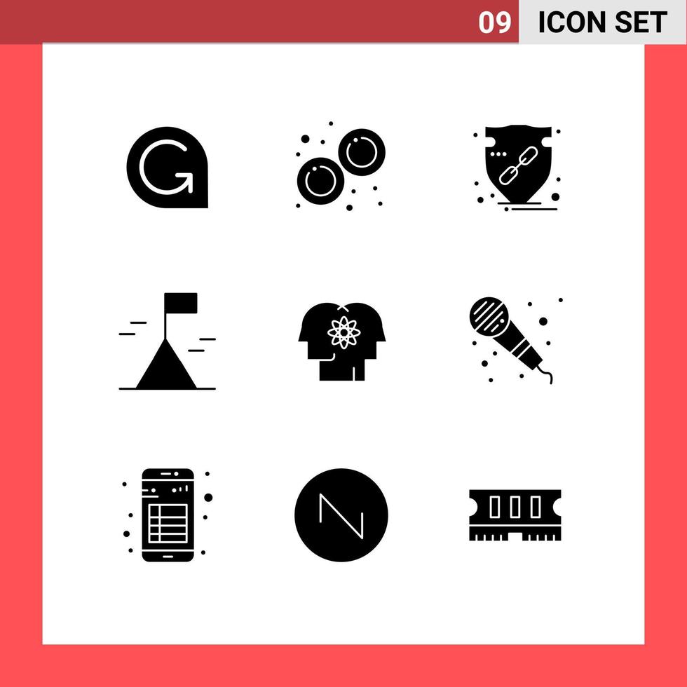 Modern Set of 9 Solid Glyphs Pictograph of human nature trust mountain shield Editable Vector Design Elements