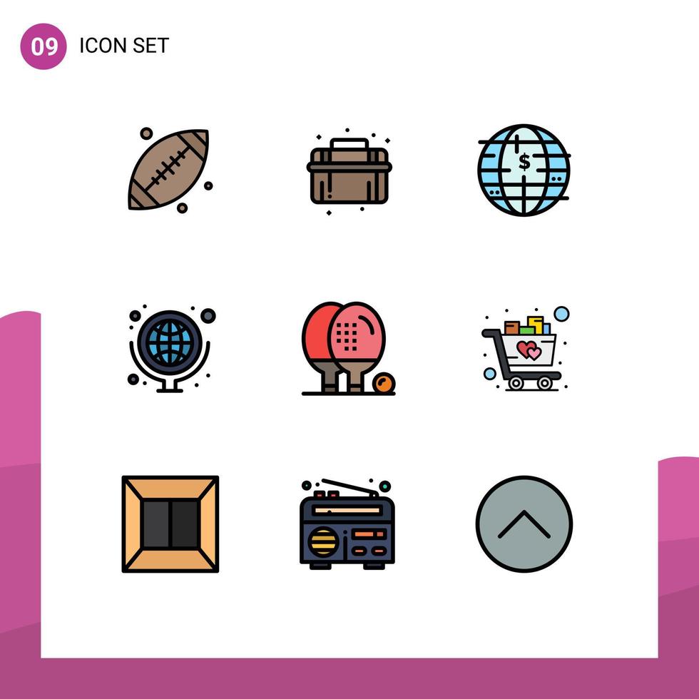 9 Filledline Flat Color concept for Websites Mobile and Apps athletics school supplies future of money map geography Editable Vector Design Elements