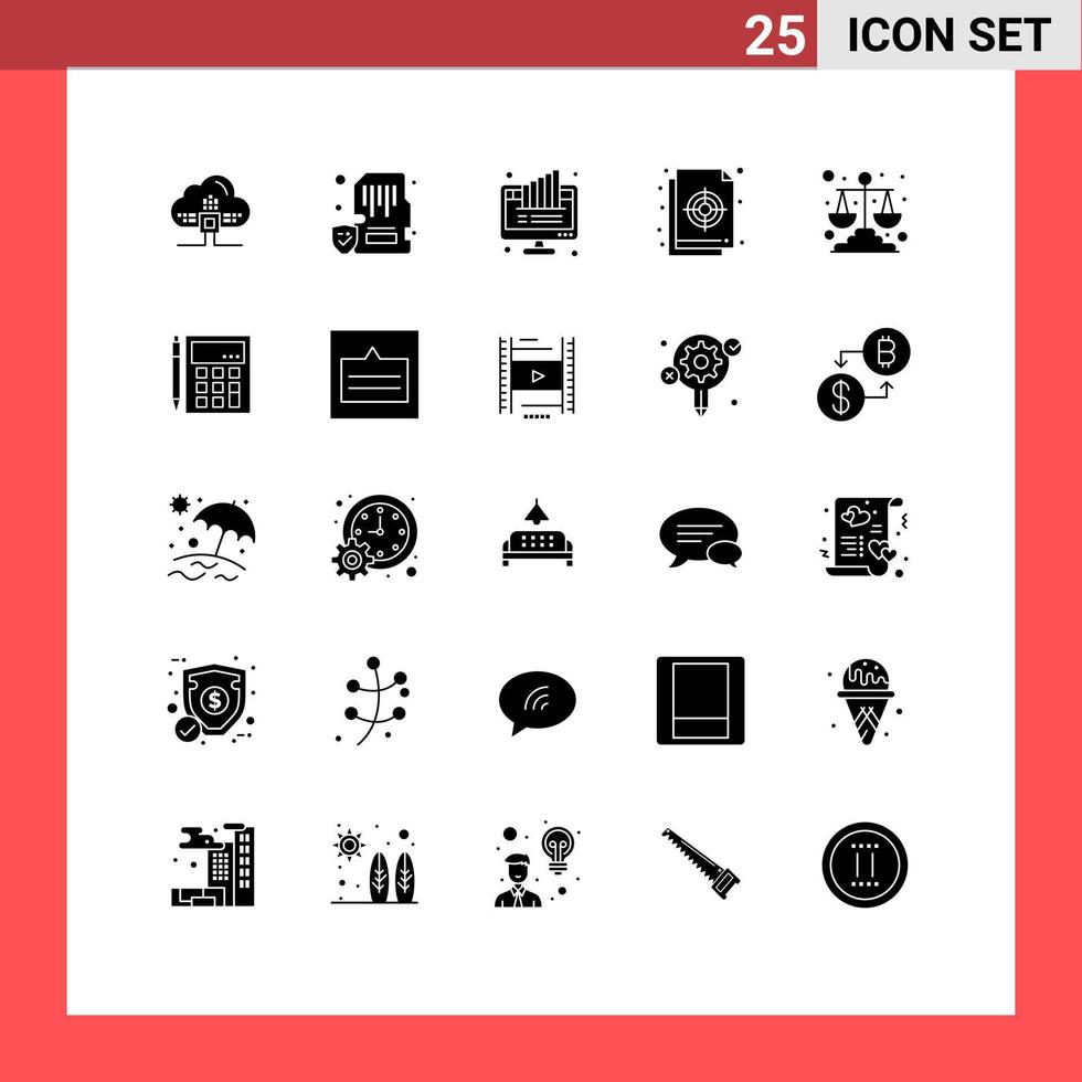 Mobile Interface Solid Glyph Set of 25 Pictograms of target colour mobile circular monitor Editable Vector Design Elements