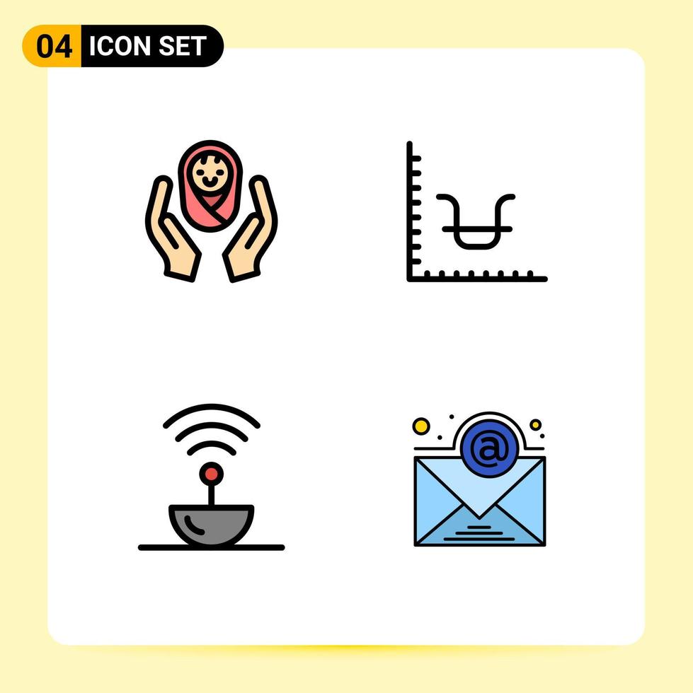 Pictogram Set of 4 Simple Filledline Flat Colors of hands antenna child care logo finance science Editable Vector Design Elements