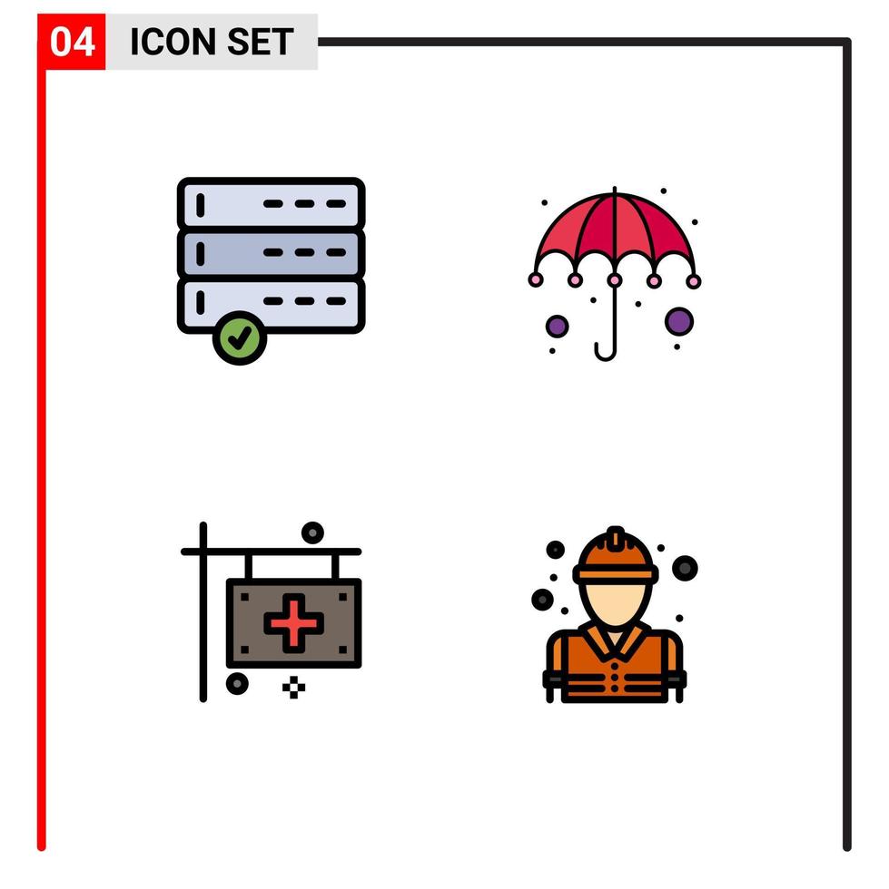 grupo de 4 colores planos de línea de llenado modernos establecidos para aprobar elementos de diseño de vectores editables del hospital de paraguas de colores de bandera