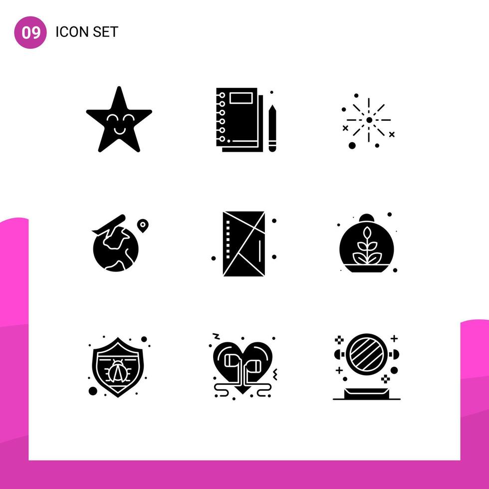 9 Thematic Vector Solid Glyphs and Editable Symbols of fly world bang fireworks diwali Editable Vector Design Elements