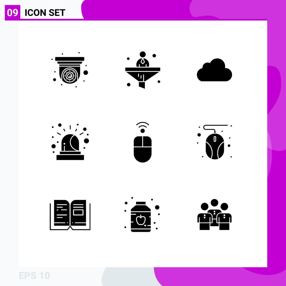 9 Creative Icons Modern Signs and Symbols of mouse apple cloud siren alarm Editable Vector Design Elements