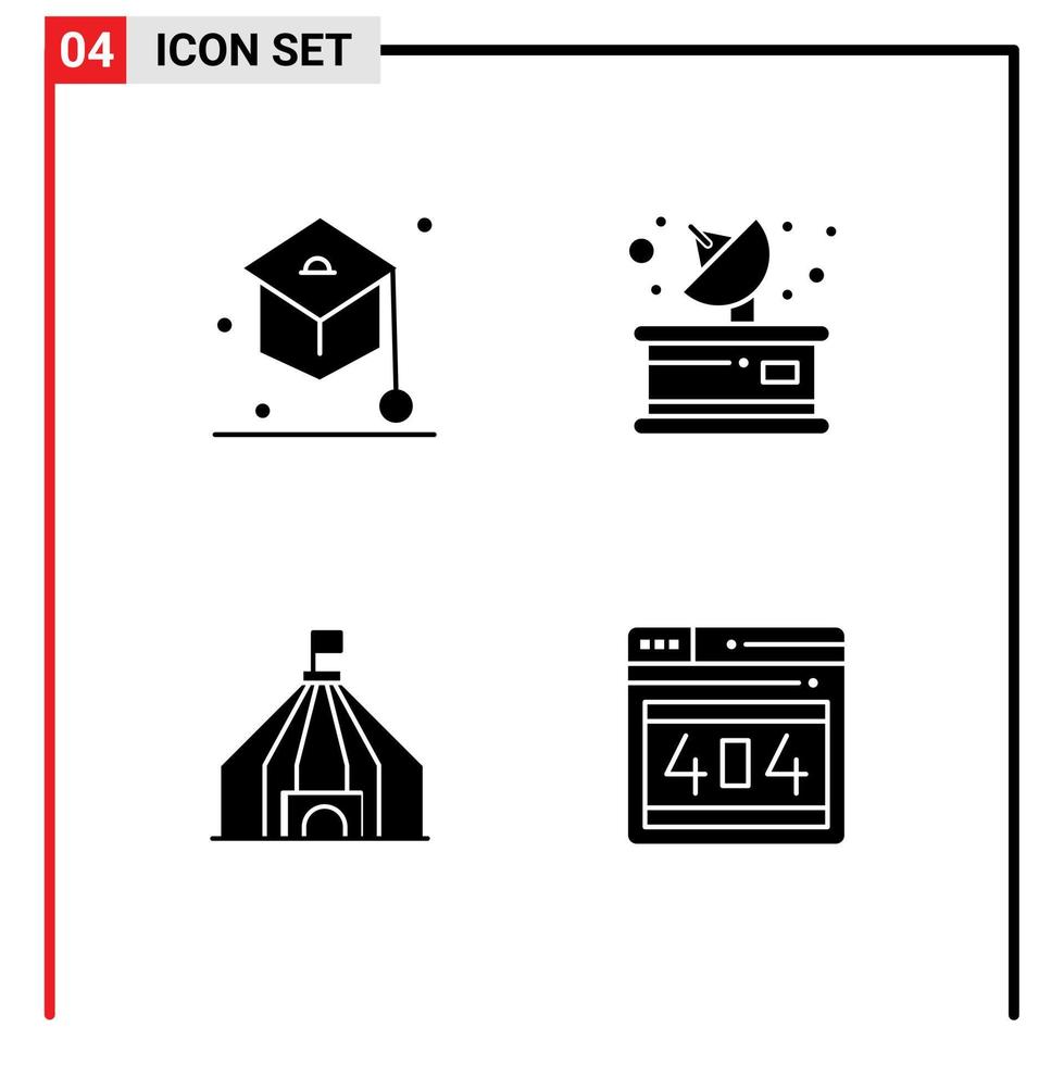 4 Creative Icons Modern Signs and Symbols of education tent student parabolic seo Editable Vector Design Elements