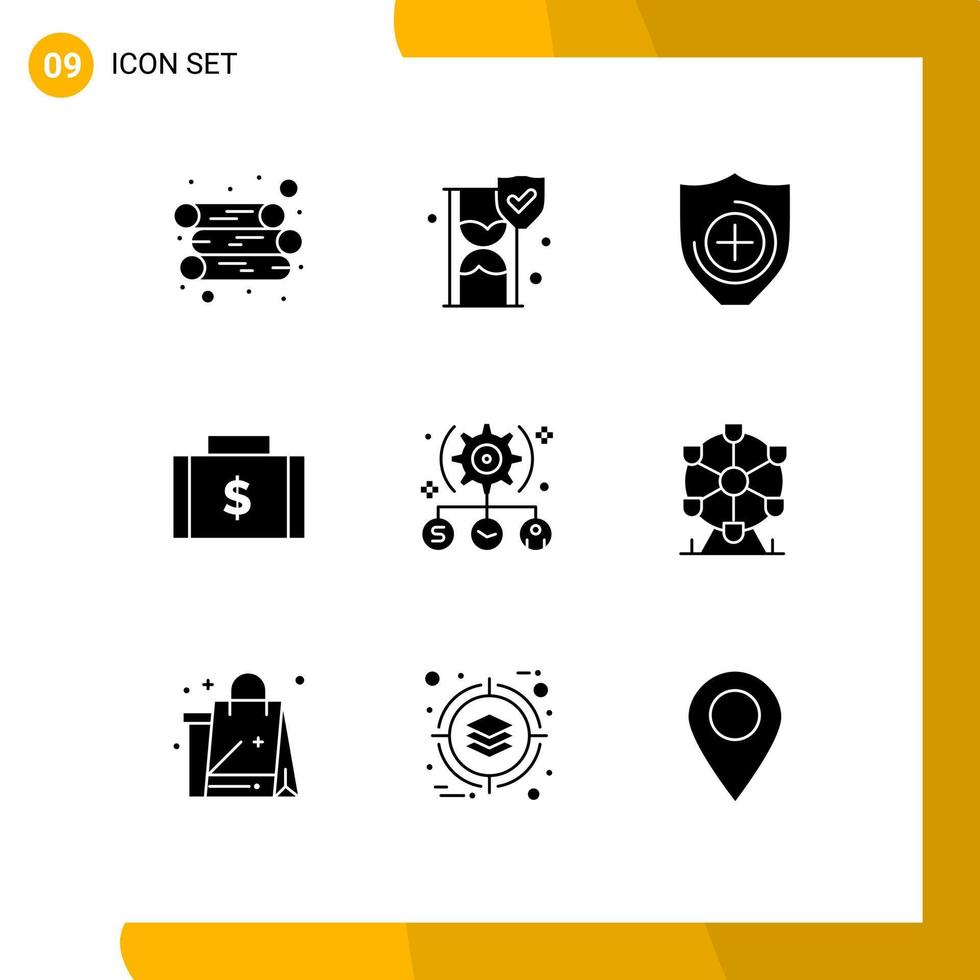Set of 9 Modern UI Icons Symbols Signs for user task healthcare payments finance Editable Vector Design Elements