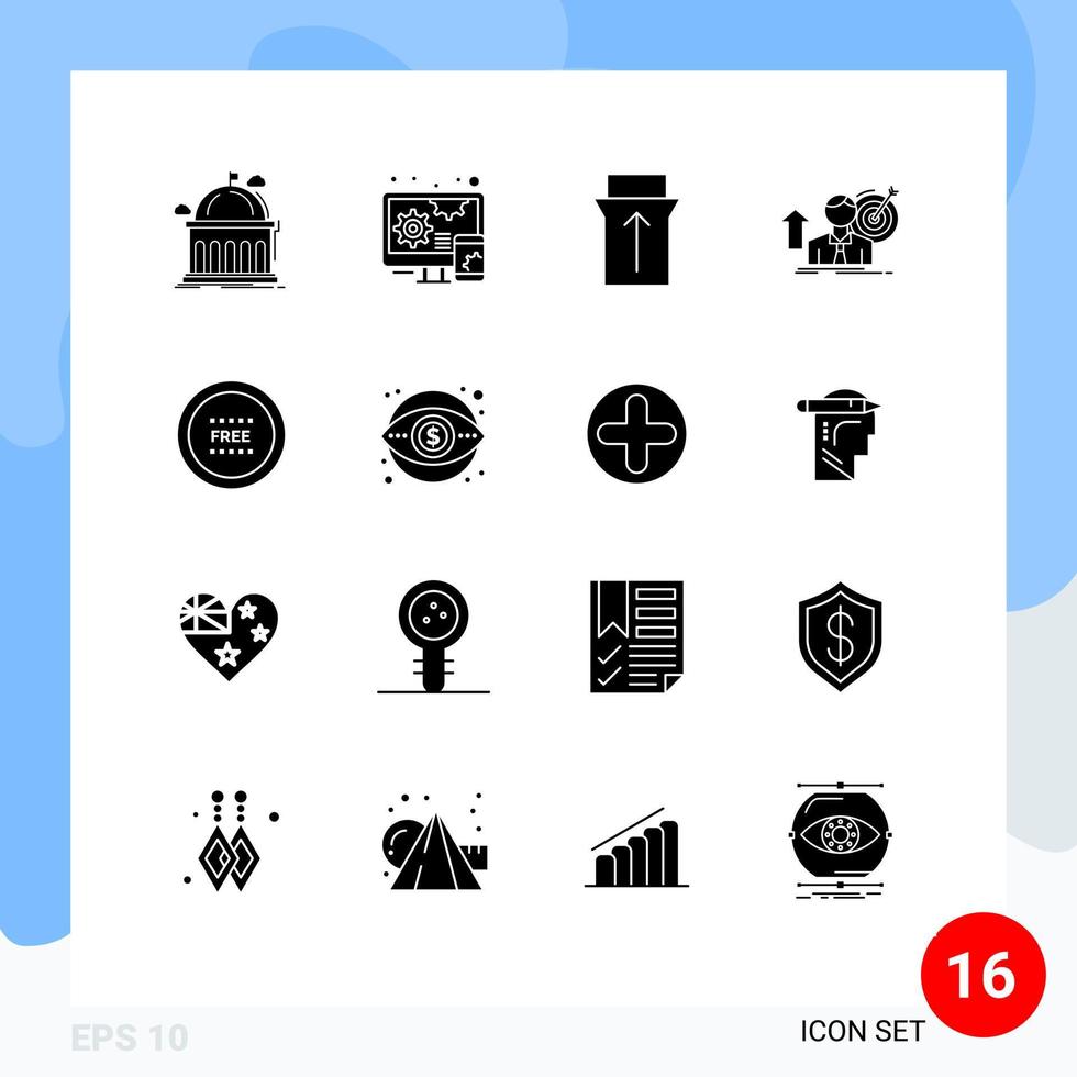 16 Thematic Vector Solid Glyphs and Editable Symbols of ecommerce growth gesture achieve user Editable Vector Design Elements