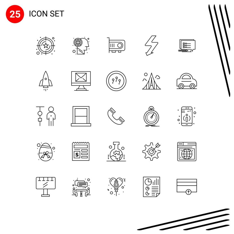 25 iconos creativos signos y símbolos modernos de escribir sms power chat flash elementos de diseño vectorial editables vector