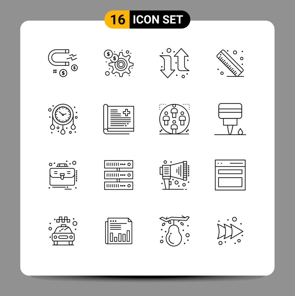 Universal Icon Symbols Group of 16 Modern Outlines of decorate house time arrow clock ruler Editable Vector Design Elements