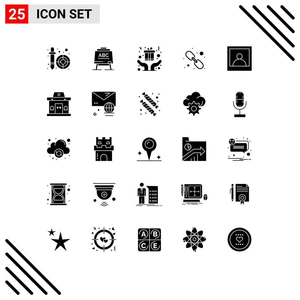 Group of 25 Modern Solid Glyphs Set for photo web link hands web hyperlink Editable Vector Design Elements