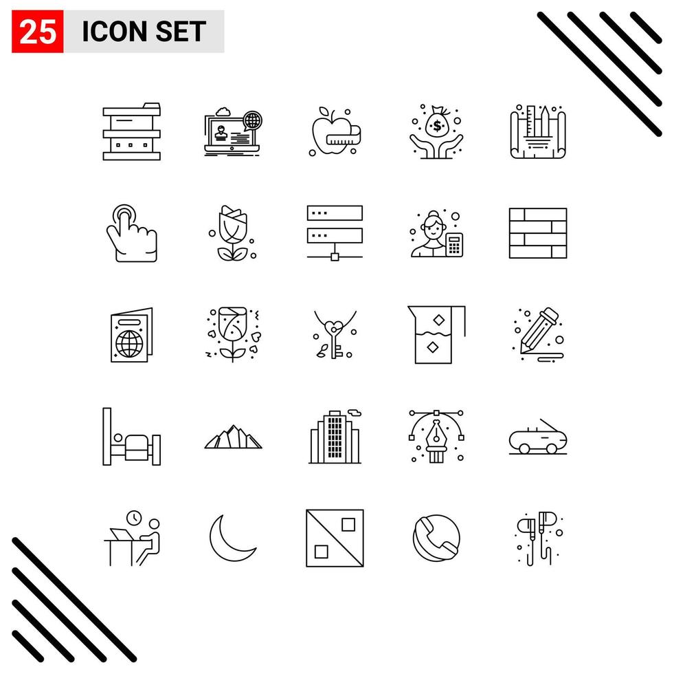 User Interface Pack of 25 Basic Lines of creating blueprint venture seminar investor capital Editable Vector Design Elements