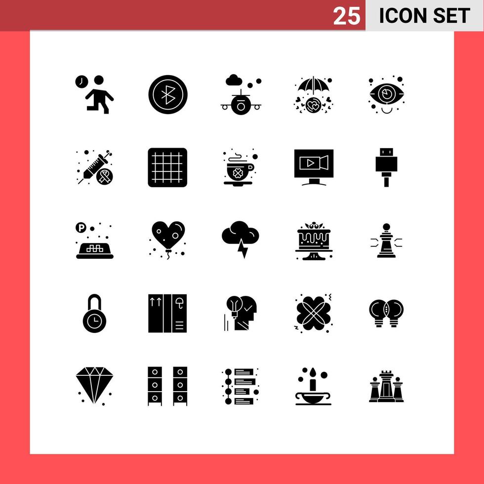 Modern Set of 25 Solid Glyphs and symbols such as business protection beach love care heart Editable Vector Design Elements