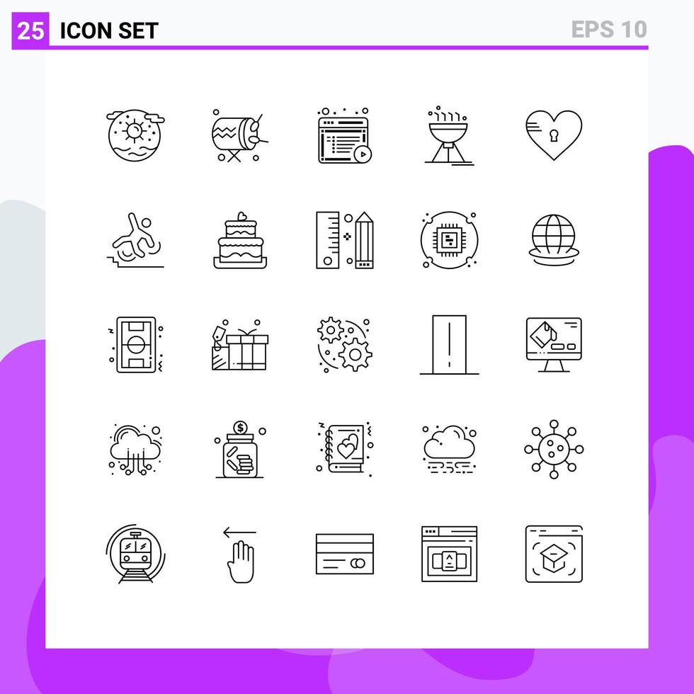 Set of 25 Modern UI Icons Symbols Signs for lock food announcement camping online Editable Vector Design Elements