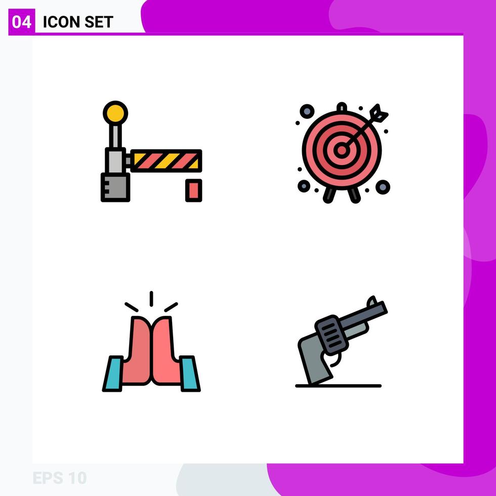 conjunto de 4 colores planos de línea de relleno comercial para amigos de la bandera flecha objetivo de negocio pistola elementos de diseño vectorial editables vector