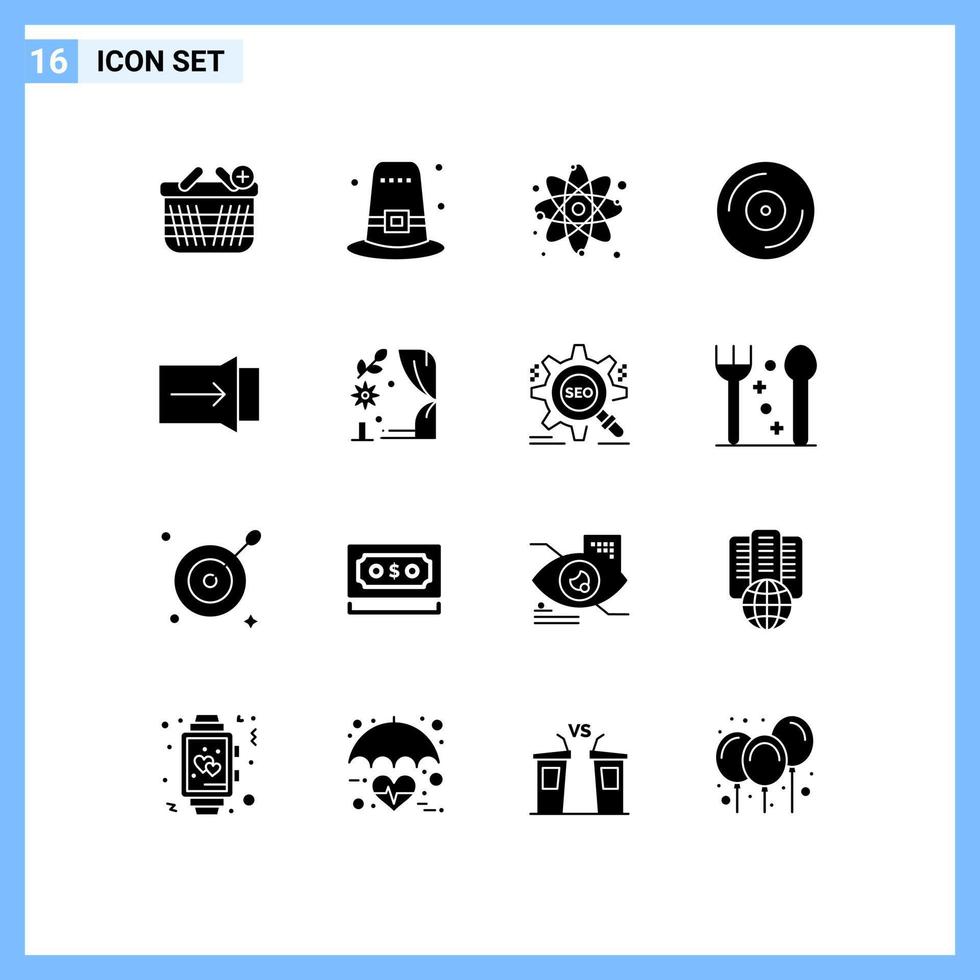 Group of 16 Solid Glyphs Signs and Symbols for touch gesture atom studio cd Editable Vector Design Elements