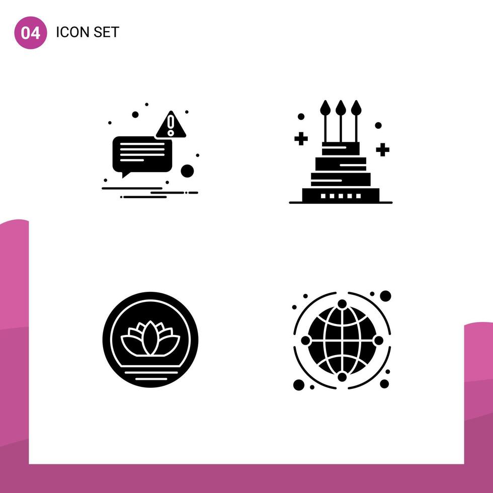 User Interface Pack of 4 Basic Solid Glyphs of message bangladeshi cake giant coins Editable Vector Design Elements