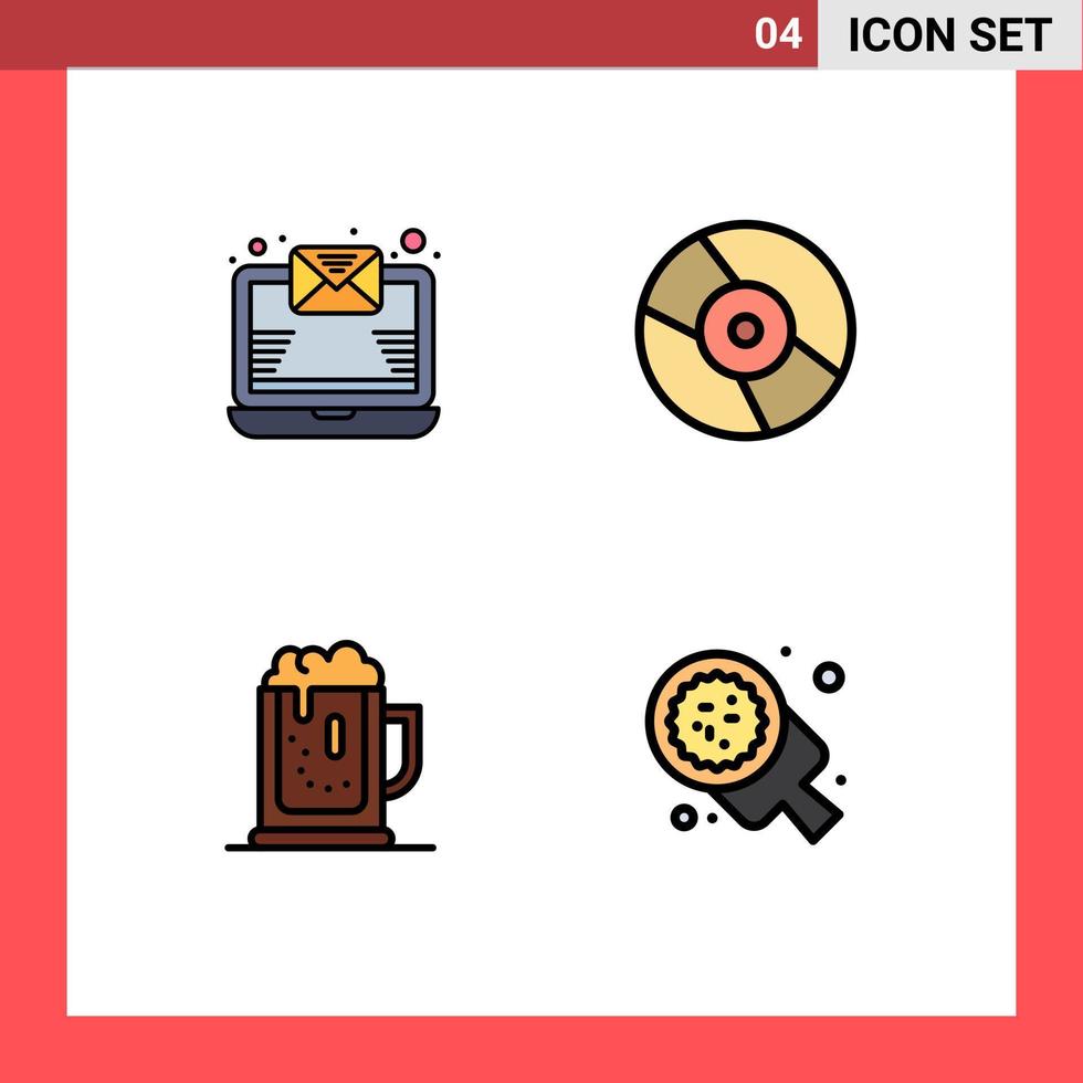 conjunto de 4 iconos de interfaz de usuario modernos signos de símbolos para correo electrónico celebrar elementos de diseño de vector editables de tarro de dispositivo de cd