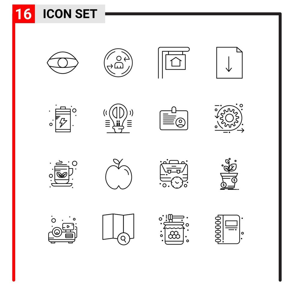 Outline Pack of 16 Universal Symbols of brain charge for sale battery download Editable Vector Design Elements
