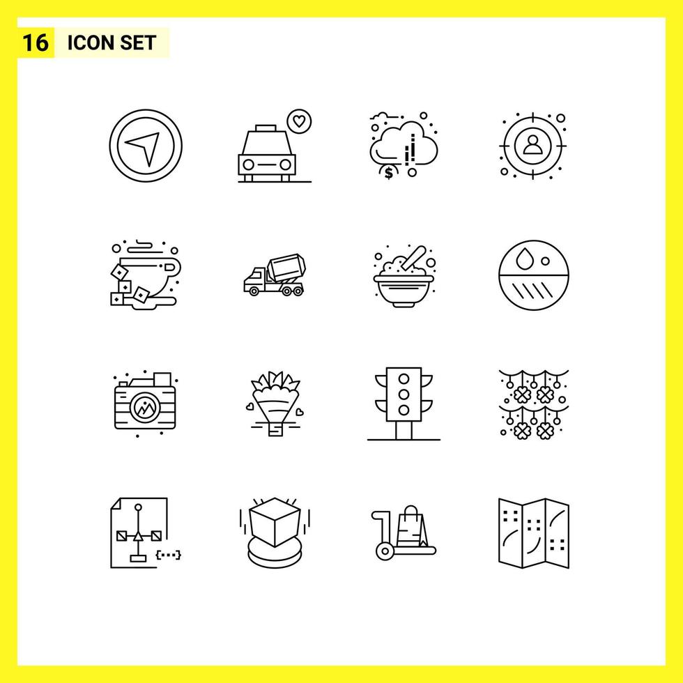 Editable Vector Line Pack of 16 Simple Outlines of cup break donation target goal Editable Vector Design Elements