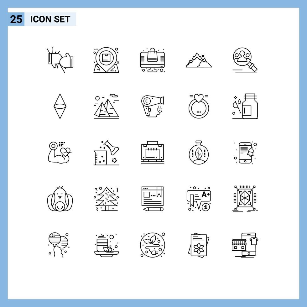 Pack of 25 creative Lines of nature landscape inbox mountain shopping Editable Vector Design Elements